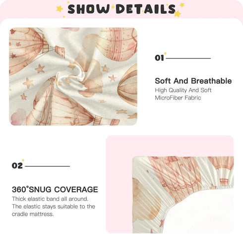 Set, Mattress#617 Fitted Crib Sheets for Boys Girls, Soft Breathable Comfortable Watercolor Hot Air Balloons Baby Sheet