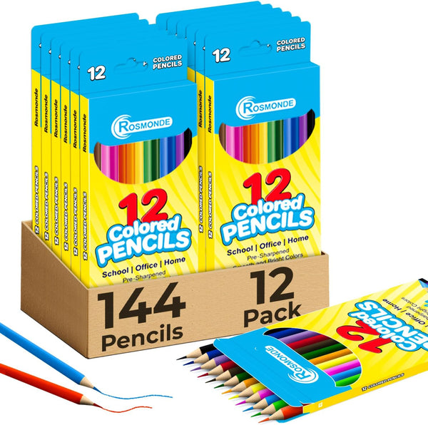 Rosmonde 12 Pack Colored Pencils (144 Count), Assorted Pre Sharpened Colors Set,