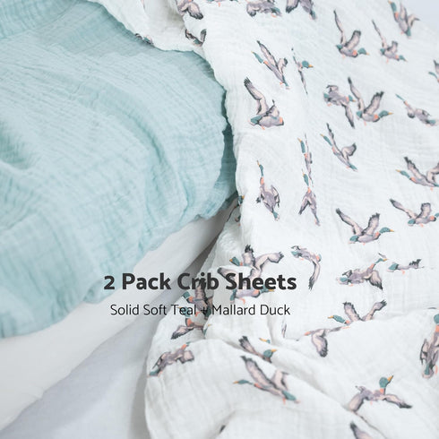 2 Pack, 52 28 inches 100% LollyBanks Muslin Crib Sheets Soft and Breathable Baby Crib Sheets for Standard x Mattress