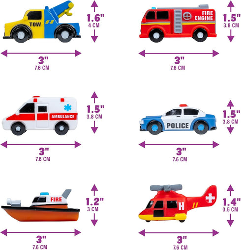 6 Pack Tub Works Emergency Cars Light Up Bath Toys, | Water-Activated Light Up Toys Flash & Change Color | Soft