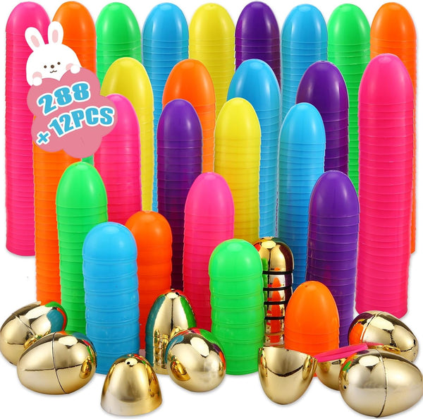Abakuku 300 Pcs Easter Eggs,2.35" Assorted Bright Colors Plastic Easter Eggs for Easter