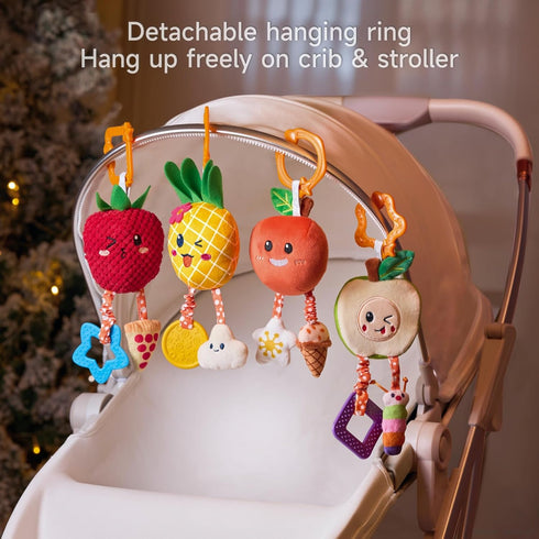 OR OR TU Baby Toys for 3 6 9 12 Months, Hanging Fruit Rattles, Infant Newborn Stroller Mobile Toys, Plush Wind Chime