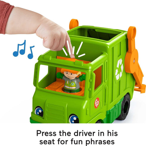 Fisher-Price Little People Musical Toddler Toy - Recycling Truck Garbage Vehicle with Figure for Pretend Play Ages 1+