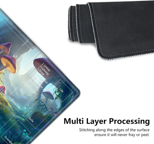 MTG Playmat for Card Game, Stitched Magic Zone, 24x14 inches Non-Slip Silicone Bottom Battle Mat-Forest Mushroom