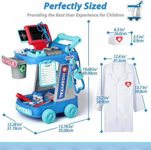 Liberry Doctor Kit for Kids Aged 3-5, Pretend Playset with Cart, Costume, and Stethoscope for Role Play