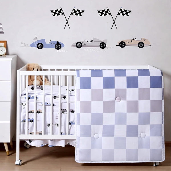 SmoothNovelty 5 Pcs Cars Theme Baby Crib Bedding Set Include Checkered Crib