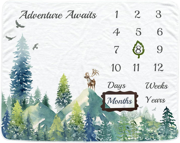 Baby Monthly Milestone Blanket for Boys & Girls, Soft Flannel Photography Background Prop, Mountain Design