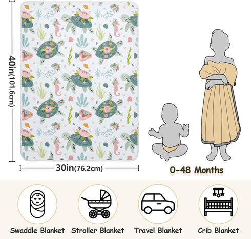 KICPOAY 30x40 Inch Swaddle Blanket for Turtle Sea Horse Baby Receiving Blanket Muslin Baby Swaddles Soft Cotton