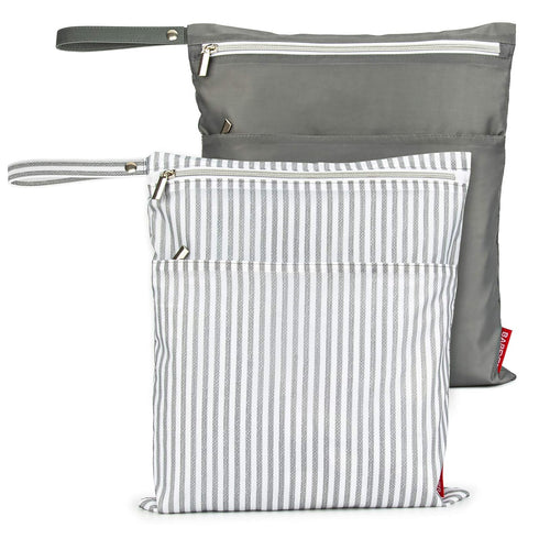 2Pcs Wet Dry Bags for Baby Cloth Diapers, Waterproof Washable Reusable with Two Zipper Pockets for Travel, Gym, Beach