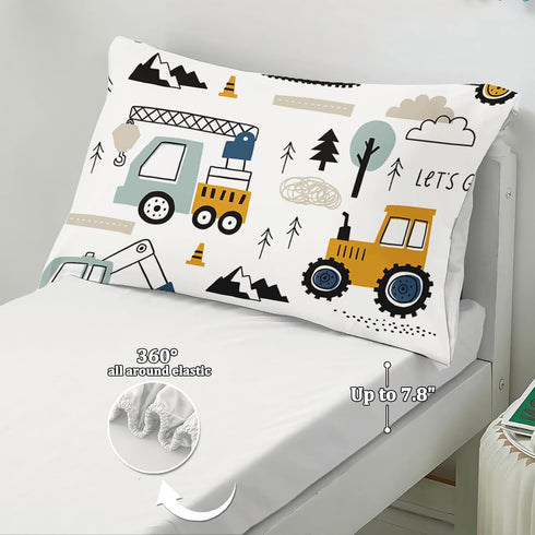 Set 4-Piece Set Toddler Bedding for Boys - Truck Bedding Comforter for Kids, Soft Comfort Construction Vehicle Bedding