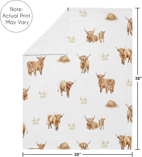 30x36in Sweet Jojo Designs Soft Baby Blanket (Boho Highland Cow) for Girls or Boys, Infant, Newborns, Toddler