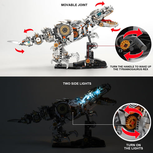 funxinee 12+, Mechanical Dinosaur Building Blocks Linkage Kit, Jurassic Animal Tyrannosaurus Rex Model with Lighting