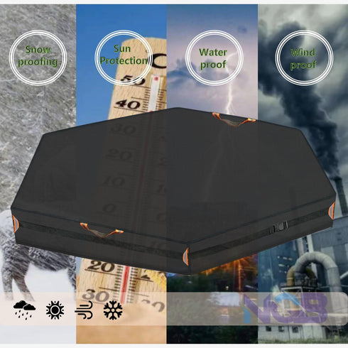 5-Meter 60L 52W 9" Outdoor Hexagonal Sandbox Cover with Two Night-Vision Reflective Handles and Webbing Loops
