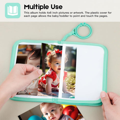 My First Photo Book for Baby or Toddlers, 21 4x6 Photos, Soft Cloth Family Album, Cute Gift for Newborns (Green)