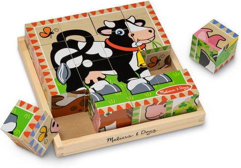 Melissa & Doug Farm Wooden Cube Puzzle - 6 Puzzles in 1 (16 pcs) - FSC Certified