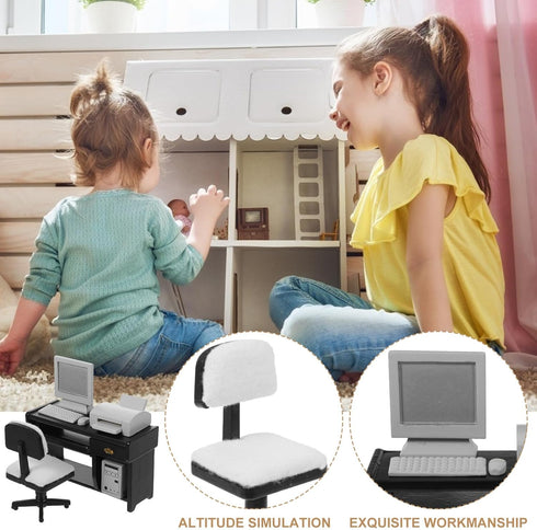 NUOBESTY Miniature Computer Simulation Office Furniture - Dollhouse Accessories Mini Desktop Chair Keyboard Model for