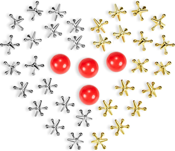 Gejoy 4 Set Vintage Metal Jacks and Ball Toys Kit, Retro Jax Game with 40 Metallic Jacks and 4 Rubber Balls
