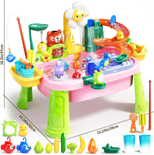 Pupu Pig 360 Summer Water Table Play Sink Toys for Toddlers, Kids Play Kitchen Sink with Running Water, Electric