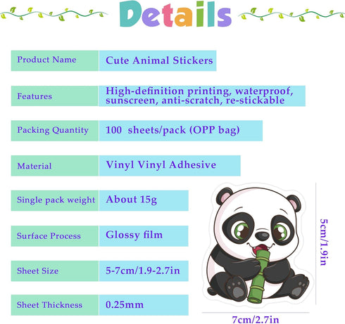 OHOME Water Bottle Stickers for Kids, Cute Animal Aesthetic Sticker Pack - 100 PCS Party Favors for Ages 4-12