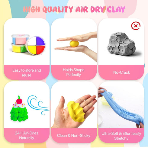 hittaty 12 Air Dry Clay Kits for Kids - Cake Themed Model Magic Clay, Boxes Molding Clay for Kids with Sculpting Tools