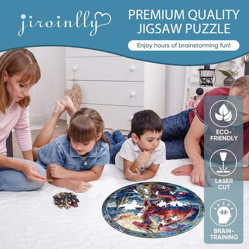 500 16.5x16.5 Jiroinlly Wooden Puzzles for Adults Pieces, Dinosaur Starry Night, Unique Shaped Jigsaw Puzzle, Relaxing