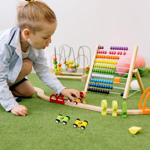 4 Pieces Wooden Car Ramp Race Track Toys for Ages 1-3, Mini Cars Play Set