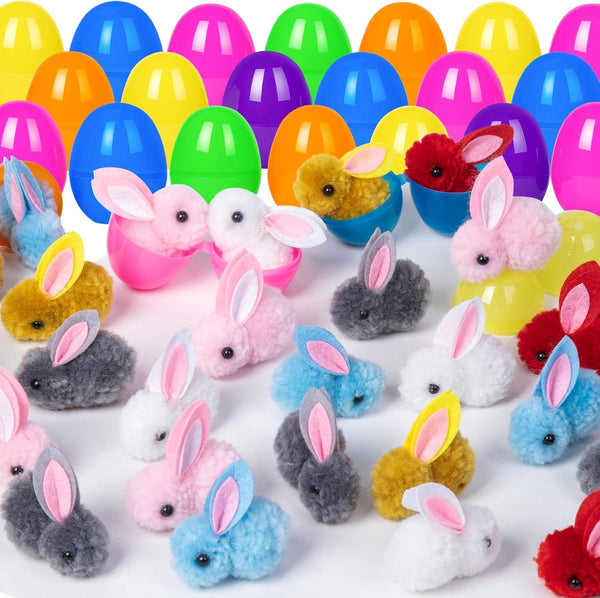 HIKISS 36 Pack Easter Eggs Filled Plush Bunny Toys, Mini Colorful Bunny