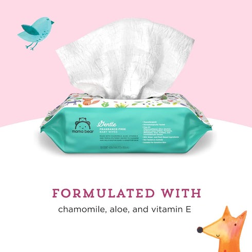 800 Count (8 Packs 100) Amazon Brand - Mama Bear Gentle Formulated without Fragrance Baby Wipes, Hypoallergenic
