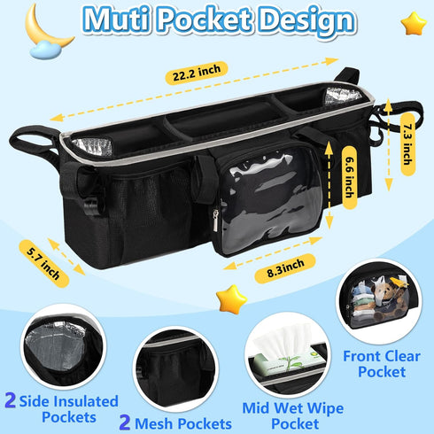 GT2 2 Double Stroller Organizer for Bob Duallie Jogger City Mini and Jeep, Double Baby Stroller Caddy Accessories