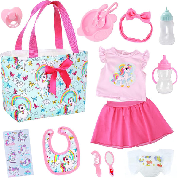 Ecore Fun 15 Pcs Baby Doll Diaper Bag with Clothes and Accessories,Doll