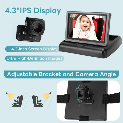 Mumusuki 4.3 Inch 140 Baby Car Camera, Display Wide Angle Lens Real Time Monitoring Car Seat Monitor for Cars Backseat