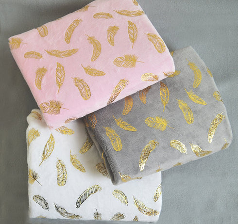 American Baby Company Heavenly Soft Chenille Fitted Contoured Changing Pad Cover, Sparkle Gold Feather on Pink