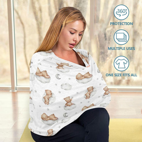 Car Seat Covers for Babies - Breathable Breastfeeding Cover, Stretchy Shopping Cart Cover, Teddy Bears on Clouds