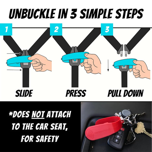 UnbuckleMe Car Seat Buckle Release Tool - Easy Opener Aid for Arthritis, Long Nails, Older Kids - Button Pusher for 5