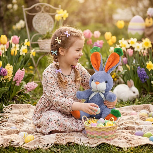 15 inch HollyHOME Bunny Stuffed Animal, Bunny Plush Toys, Cute Carrot Rabbit Easter Gift for Kids Girls Boys Navy Blue