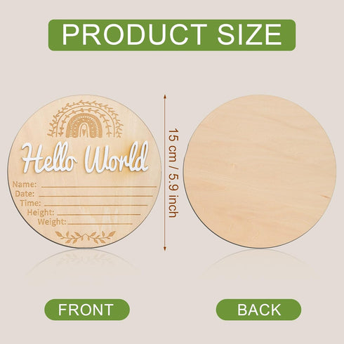 NQEUEPN 5.91x5.91in New Baby Announcement Sign, Hello World Plaque Sign Wooden Baby Name Information Sign Birth