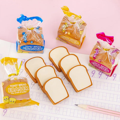 Kawaii Toast Bread Eraser - Cute 3D Cartoon Pencil Eraser for Painters and Artists, Office and School Supplies