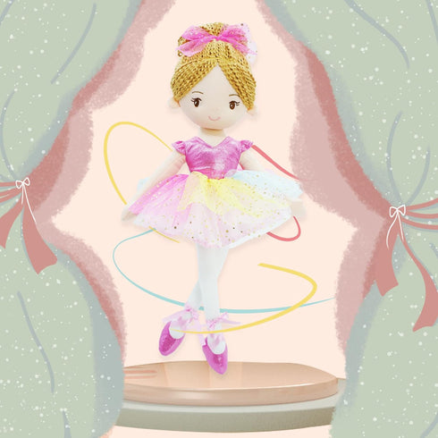 June Garden 16" Polina Ballerina Princess Doll - Soft Plush Stuffed Toy in Pink Outfit - Gift for Toddler Girls