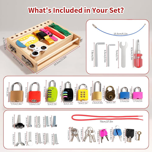 2-5 Set, INIFEIDALA Montessori Wooden Busy Board - Fine Motor Skills Toys for Year Old Boys Girls, Preschool STEM Life