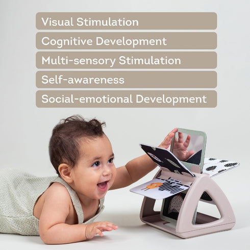 Taf Toys Black & White Rattling Spinning Book, High Contrast Newborn Baby Toy 0-6 6-12 Months with Mirror for Cognitive