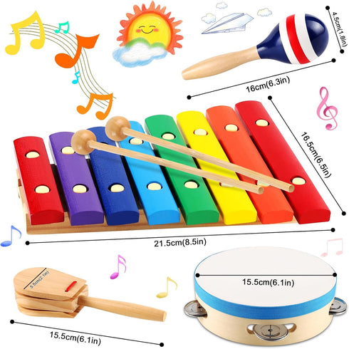 Set LOOIKOOS Kids Musical Instruments Montessori Wooden Toys for Toddlers,Percussion Instruments for Kid Preschool