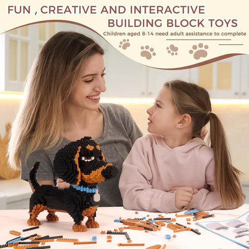 Dachshund Micro Building Block Set,2100 Pieces Animals Dog Mini Bricks kit,Cute Birthday Gifts,Prizes,Suitable for Adults and 14+Teens,NOT Compatible with Lgo