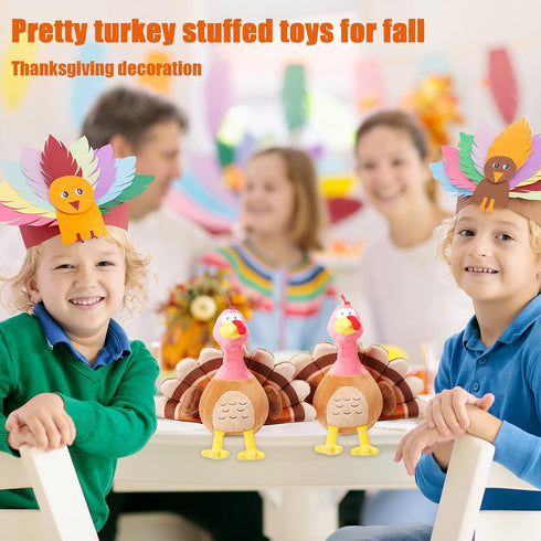 4 Pieces Plush Turkey Stuffed Animals, 8 Inch Soft Thanksgiving Bird Plush Toys, Fall Harvest Decorations (Pink)