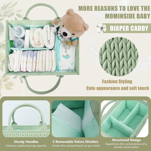 MOMINSIDE Baby Diaper Caddy Organizer,Nursery Storage Bin Basket for Changing Table Car, Portable Diaper Storage