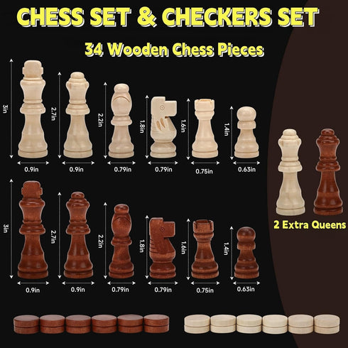 Sets, 15 Inch Set 2 Chess Board Magnetic Chess for Adults & Kids, Checkers Board Game, Handmade Folding Chess Boards