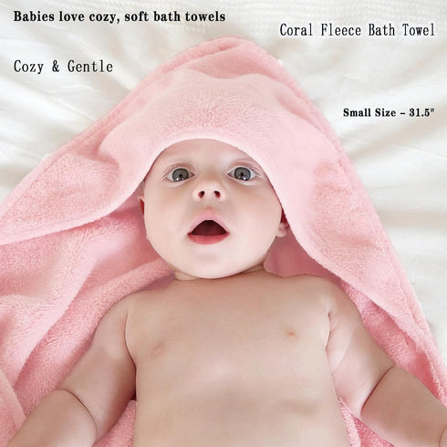 31.5"x31.5" 3 2PCS(Sakura Baby Hooded Bath Towel Ultra Absorbent Soft Coral Fleece, for Newborn Infant Toddler Up