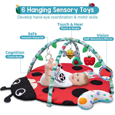 8-in-1 Tummy 6 0-3-6-9-12 Jyusmile Baby Play Gym Mat, Time Mat with Toys, Washable Baby Activity Mat for Visual