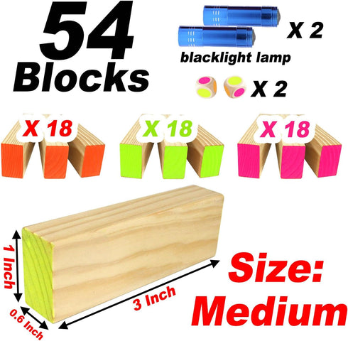 Ahuimeius 54 Piece Glow Tumble Tower Board Games, Glow in The Blacklight Tumble Tower, Indoor/Outdoor Board Game
