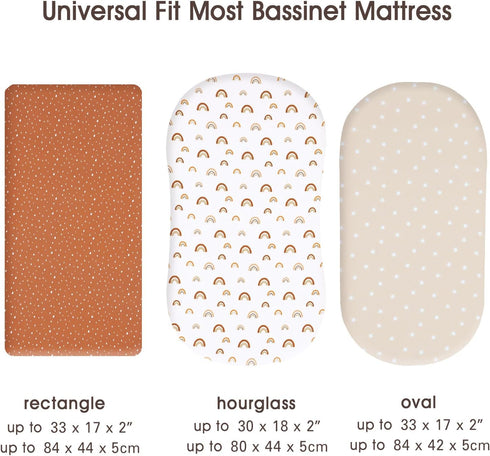 3 Pack PHF Soft Bassinet Sheets, Rainbow Breathable Comfy Cradle Sheets for Baby Boys Girls Neutral, No Slip Universal