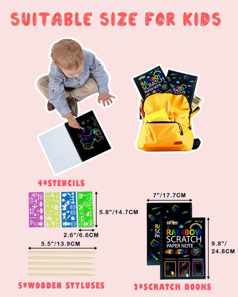 OSLINE Arts and Crafts for Kids 3-10, Rainbow Scratch Paper Art Notebooks, Art Supplies Kit for Gifts